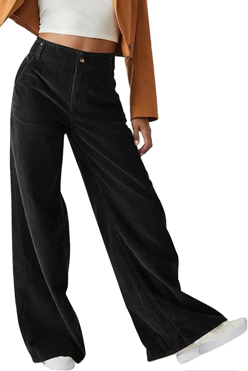 Broek dames casual stretch pull on hoge taille wijde pijpen broek dames lichtgewicht volledige lengte vintage lounge broek met knoop rits 4 zakken