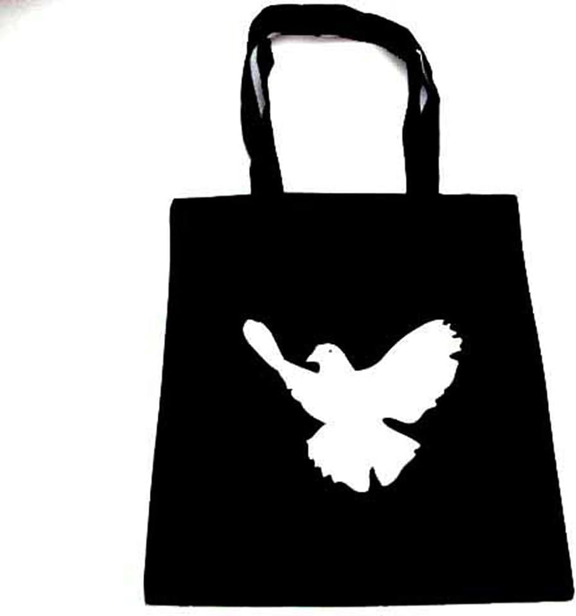 Miniblings Katoenen draagtas Jute tas Shopper Vrede Duif Duif Vogel, Zwart, 40x40xcm