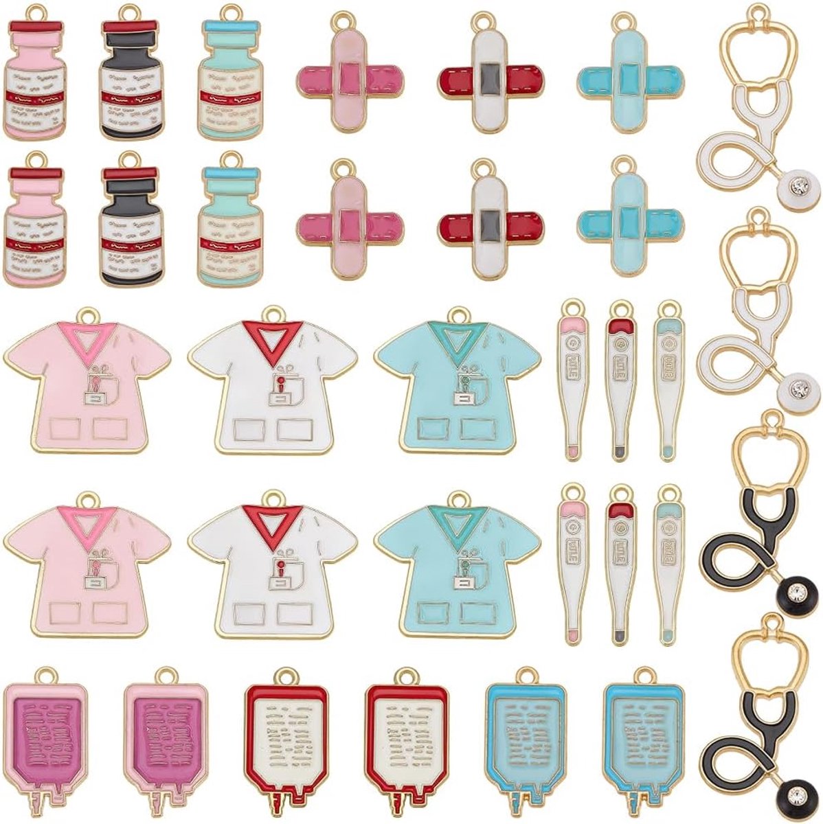 Verpleegster emaille hanger thermometer, 46 stuks in 17 stijlen voor sieraden en sleutelhangers