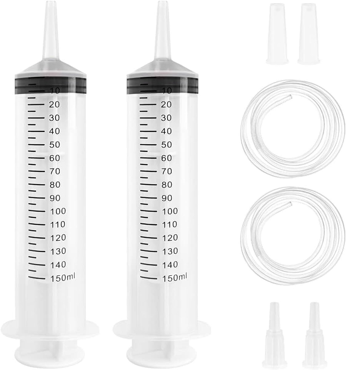 150 ml spuit met slang, 2 stuks plastic spuiten met dop, herbruikbaar, afzonderlijk verzegelde doseerspuit, vloeibare spuit voor laboratorium, industrie, huisdiervoeding (150/250/350/550 ml)