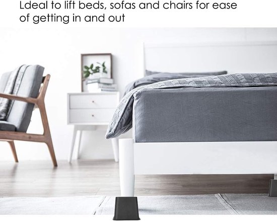 Stevige meubelverhoger, 4 stuks 5 inch (12 x 12 x 10 cm) grote hoge tafel bed stoel bank verhoger voeten lift set, onder bed opslag zware belasting meubelverhogers, stabiele verhoger voeten — afbeelding 5