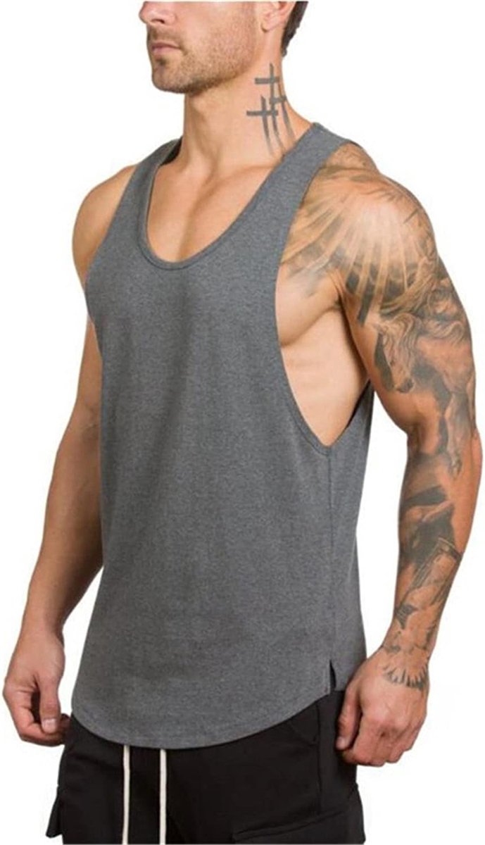 sport tank top gym fitness spiershirt bodybuilding mouwloos shirt katoen, grijs, S