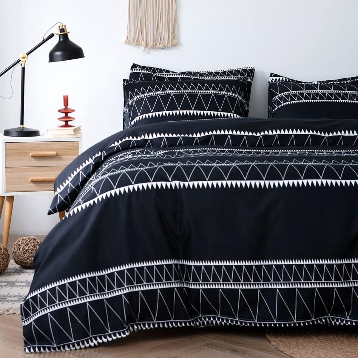Dekbedovertrek voor Bed 135/150, Dekbedovertrek 240x220, Bohemian Patroon Microvezel Dekbedovertrek 3 Delen Bestaat uit 1 Dekbedovertrek 240x220 + 2 Kussenslopen 50x75, Zwart