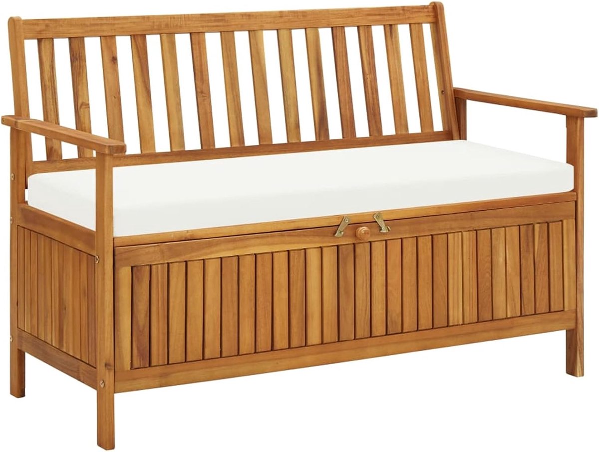 Bank voor buiten, tuinbank, opbergbank, massief hout, acacia, 120 x 63 x 84 cm