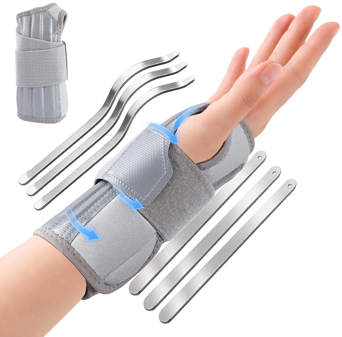1 stuk carpaal tunnelsyndroom spalk met 6 metalen spalken, verstelbare polsspalk rechts, polsbandages, polssteun voor peesscheidingsontsteking, artritis, carpaal tunnelsyndroom (rechts)