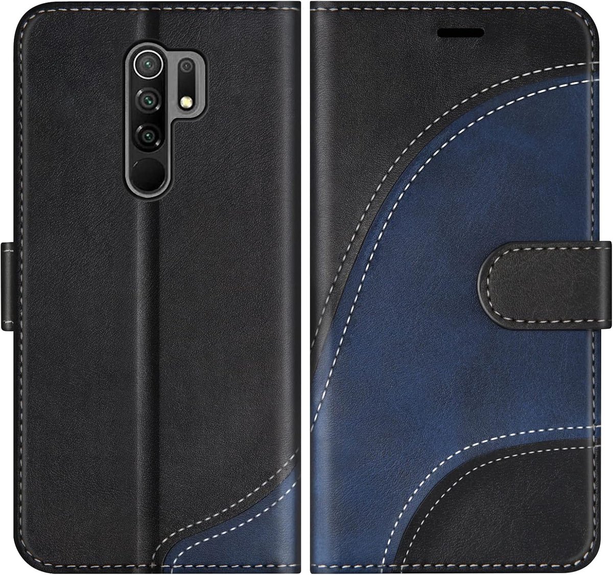 Hoesje voor Xiaomi Redmi 9, PU Lederen Bookcase Portemonnee Beschermhoes Telefoonhoesjes, Flip Case Beschermhoesje voor Xiaomi Redmi 9, Zwart