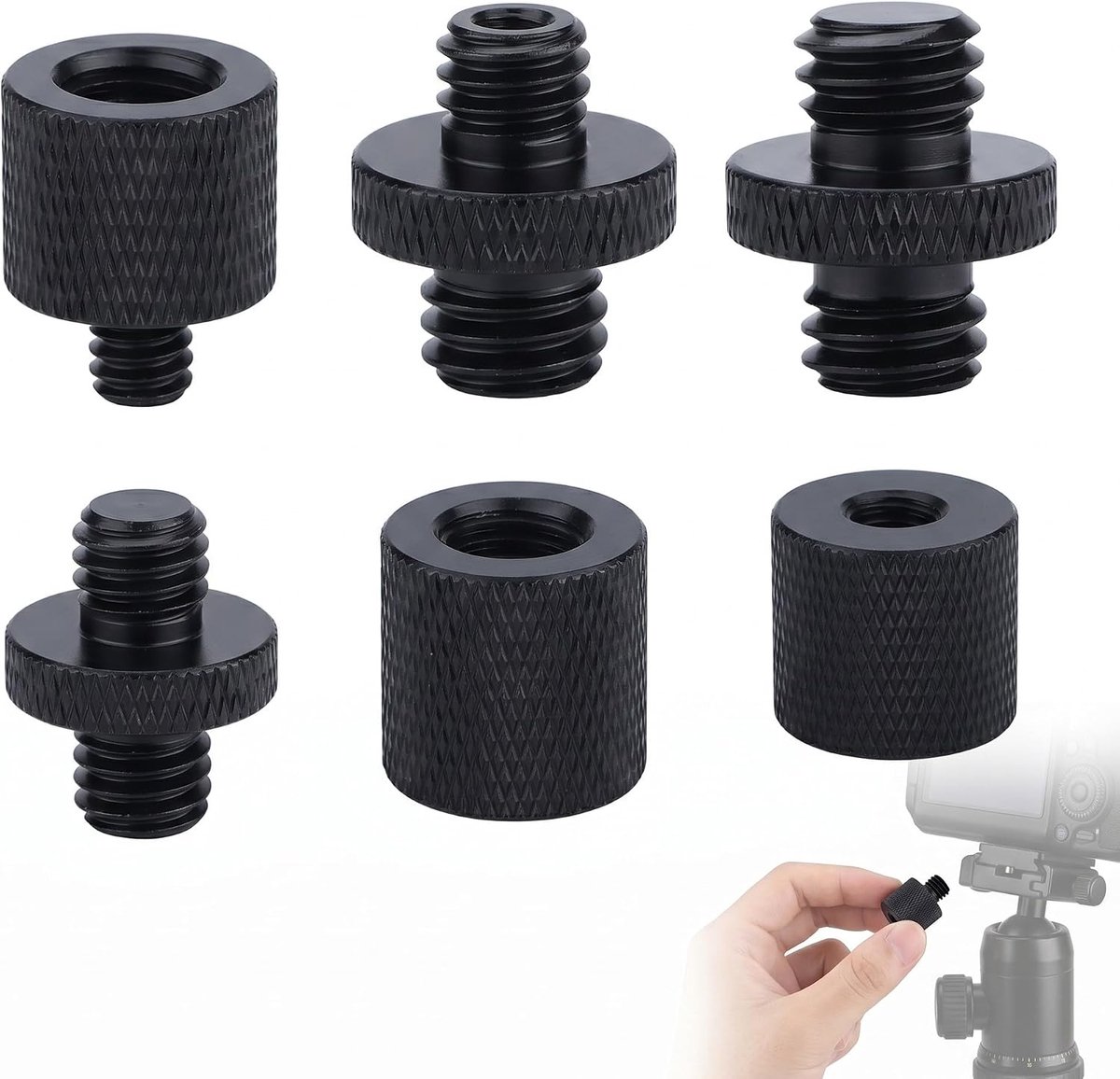 6 stuks camera-schroefadapter 1/4 naar 3/8 schroefdraad voor statief, monopod, kogelkop en microfoonstandaard, metalen converterset voor foto- en videoaccessoires