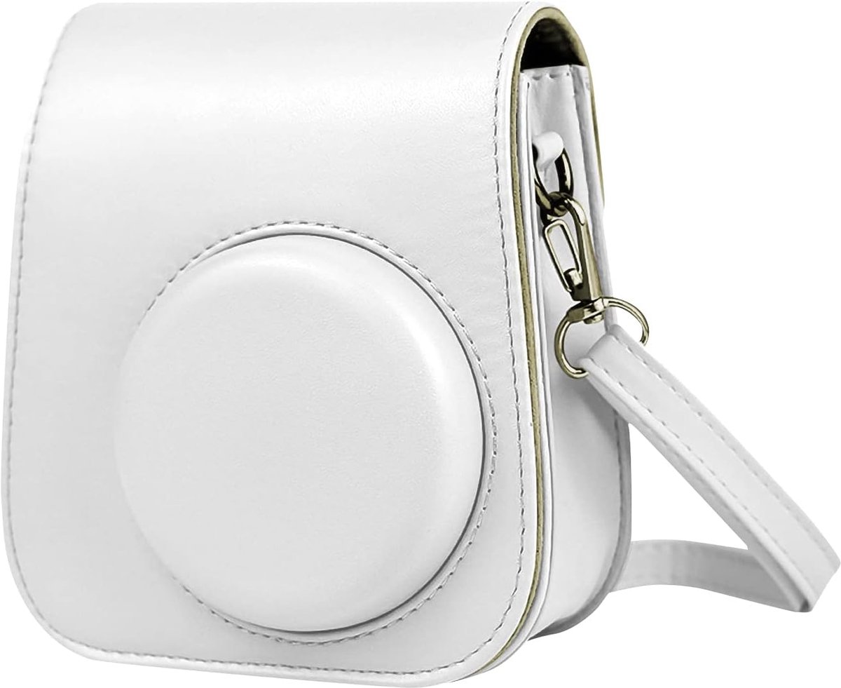 Instant Camera Tas Compatibel met Instax 11 Mini Vintage Compact beschermhoes Instant Camera PU Lederen Cameratas Reizen Hoes Afdekking Afneembare Riem, Wit