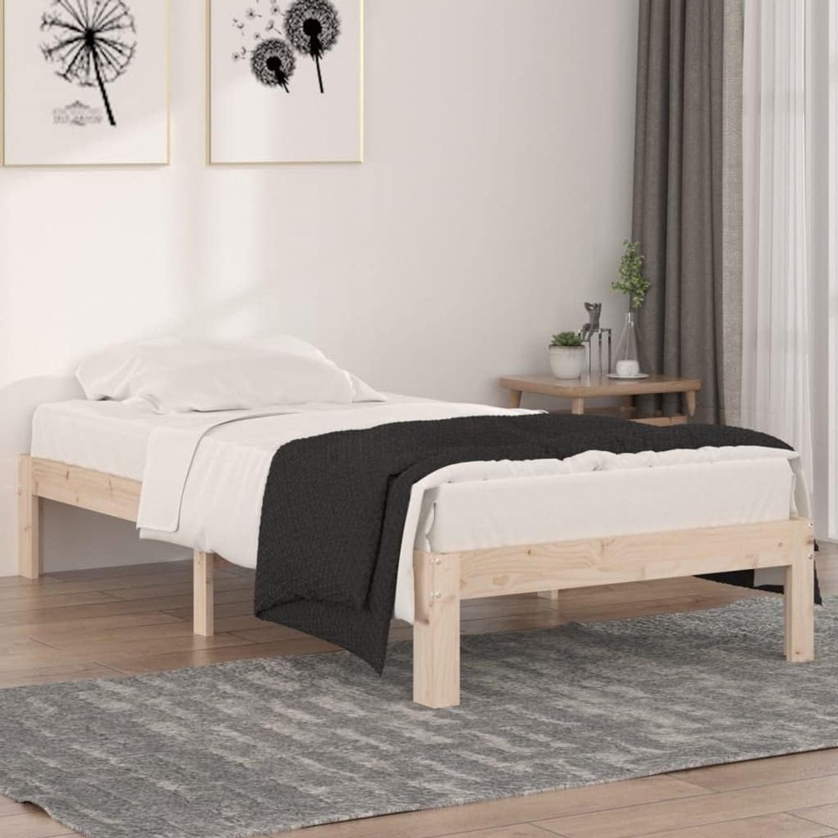 Grenenhout modern eenpersoonsbed naturel 90x190 cm