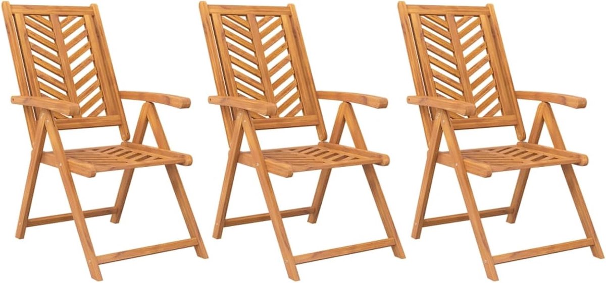 Tuinstoelen, kantelbaar, van hout, terrasstoelen, tuinstoelen, 3 stuks, massief acaciahout