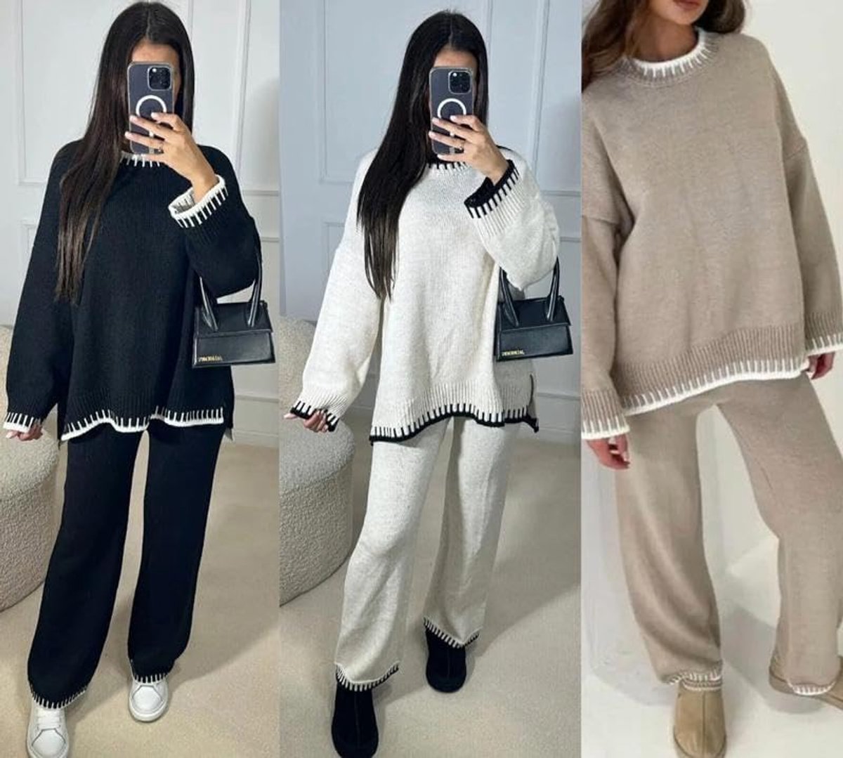 Casual Loungwear Rib Gebreide Brede Been Co-Ord Set (One Size 6-16) Comfort Stitchset