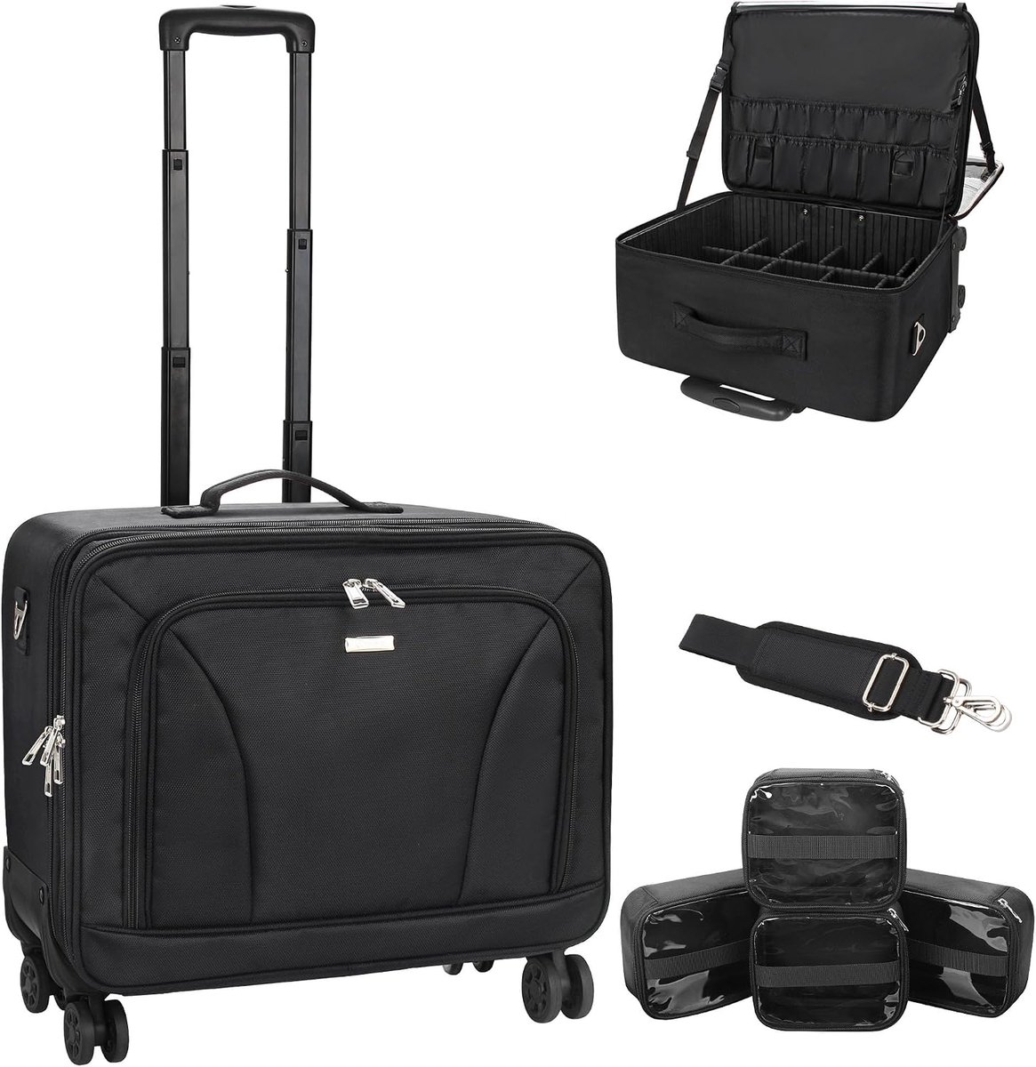 Make-upkoffer, professionele cosmetica-organizer met borstelhouder, B-Zwart, Fallow
