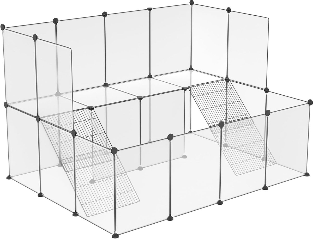 Hok voor kleine dieren, dubbellaags, buitenren 143 x 108 x 93 cm, voor konijnen, vrijloophok van kunststof, doe-het-zelf uitloop, binnenren voor kleine dieren, cavia's, hamsters, wit