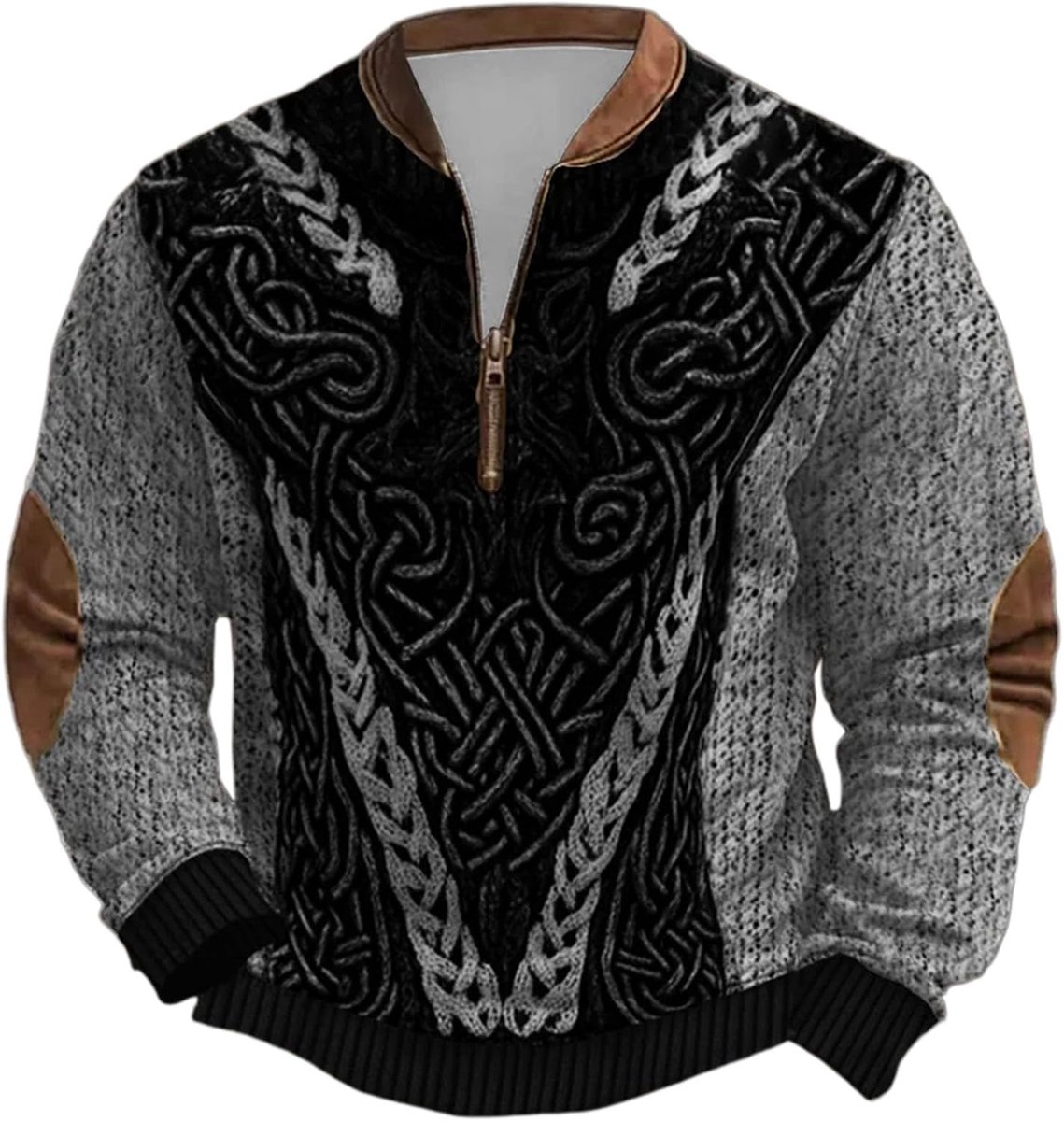 Mid-zware trui met ronde hals en torrenrits, fleece gevoerd met Scandinavisch patroon, warme en zachte binnenlaag, casual winterkleding (donkergrijs, S)