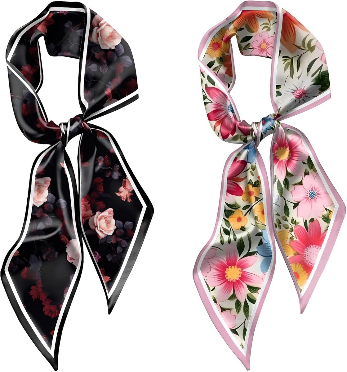 2 STKS Haar Hoofd Sjaal Zijde Gevoel Lange Satijnen Hals Satijn Sjaals voor Handtas Leuke Decoratie Esthetische Vrouwen 150 * 16,7