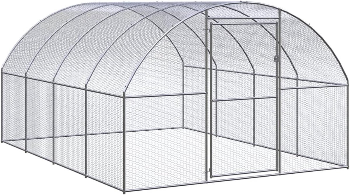Kippenhok voor buiten, 3 x 4 x 2 m, tuinhuis van verzinkt staal, kooi voor kippen buiten, omheining voor kippenhok met slot, frame van verzinkt staal