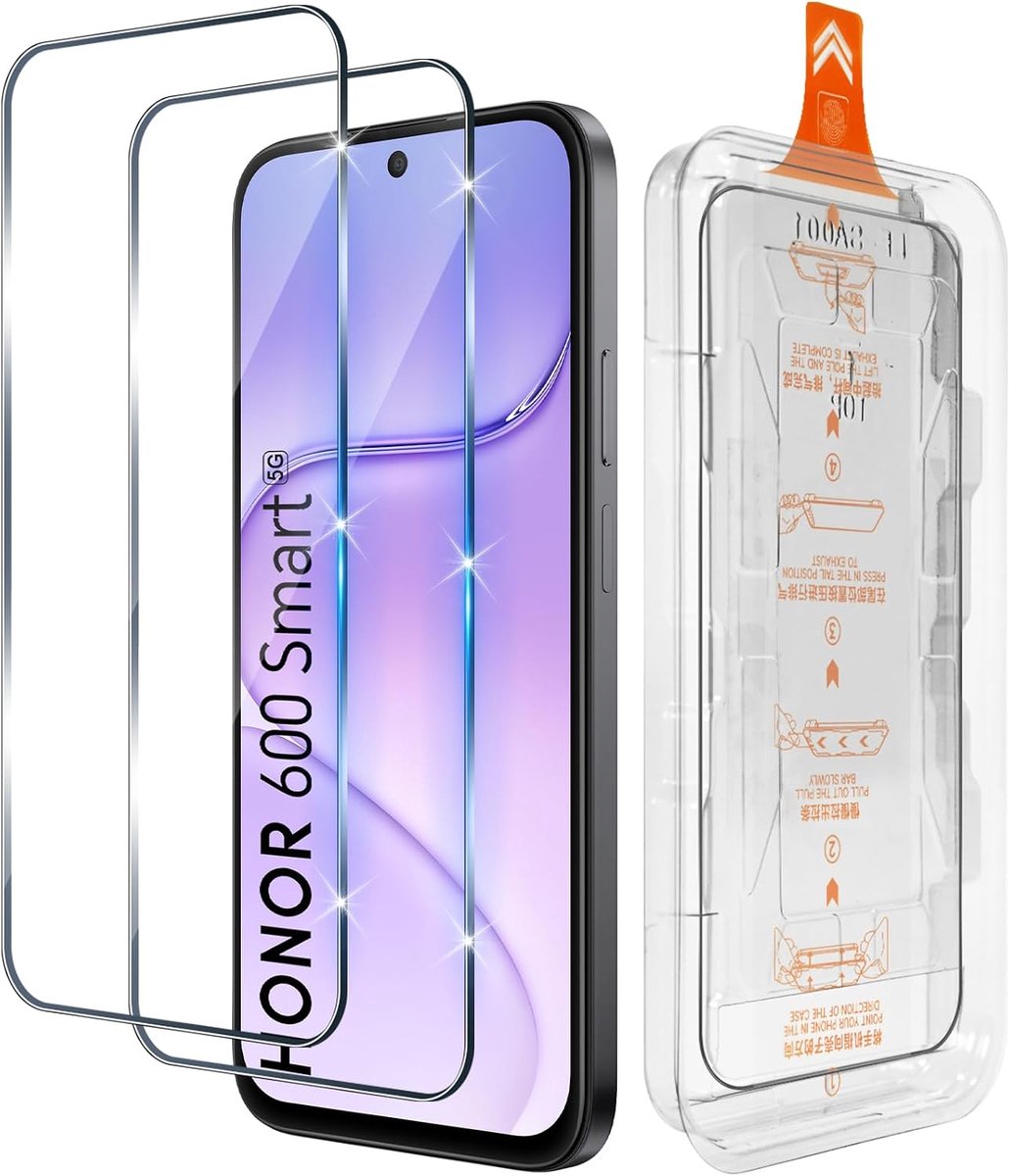 Beschermfolie voor Honor 600 Smart 5G voor pantserglas, 2 stuks [auto-installatie] HD veiligheidsglas, 0,33 mm ultradunne displayfolie, anti-kras anti-luchtbellen displaybescherming