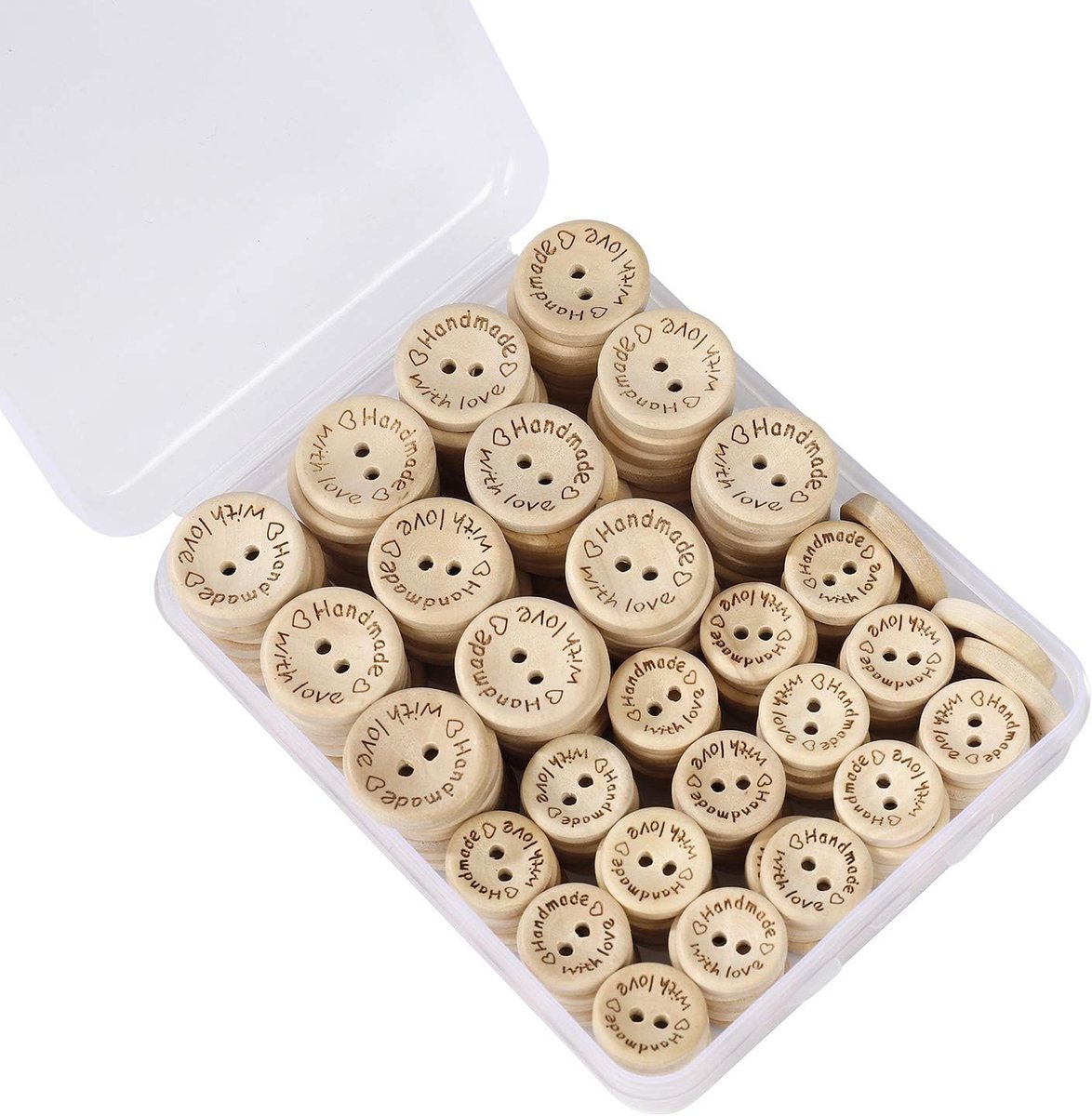 Knopen, handgemaakt met liefde, 150 stuks, 15 mm, 20 mm, naaien