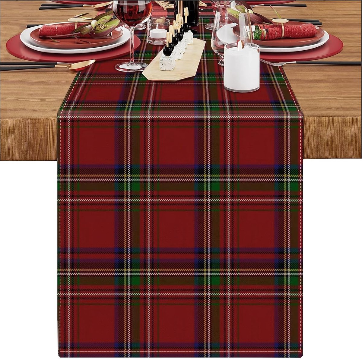 Rood, 40 x 140 cm, modern, linnen, geometrisch plaid, hittebestendig, tafeldecoratie, set van 1 tafelband voor bruiloft, feest, vakantie, eetkamer, eettafel, decoratie