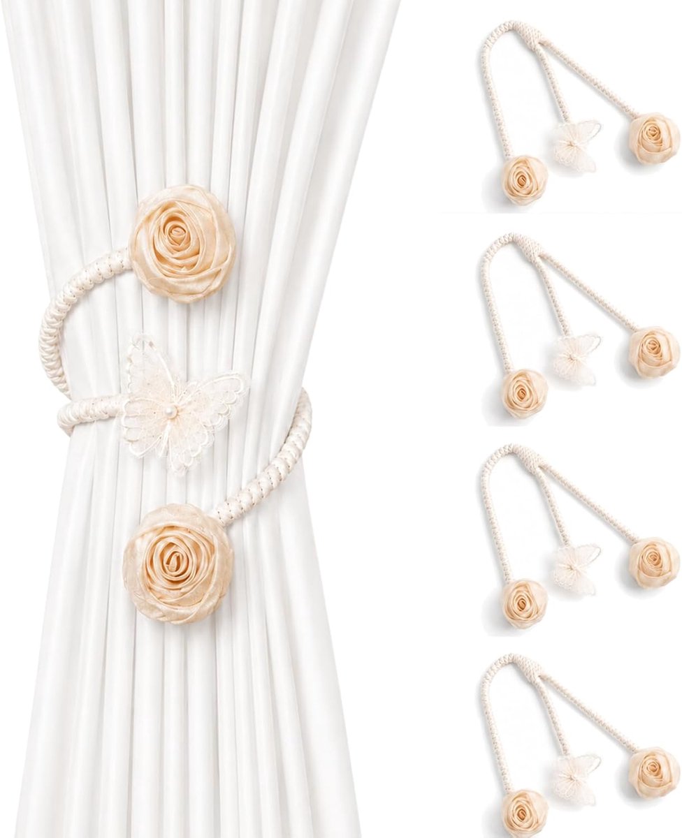 Gordijn Tiebacks 4 Stuks Beige Vlinder Bloemen Stretchy Draad Touw Voor Thuiskantoor Indoor Outdoor