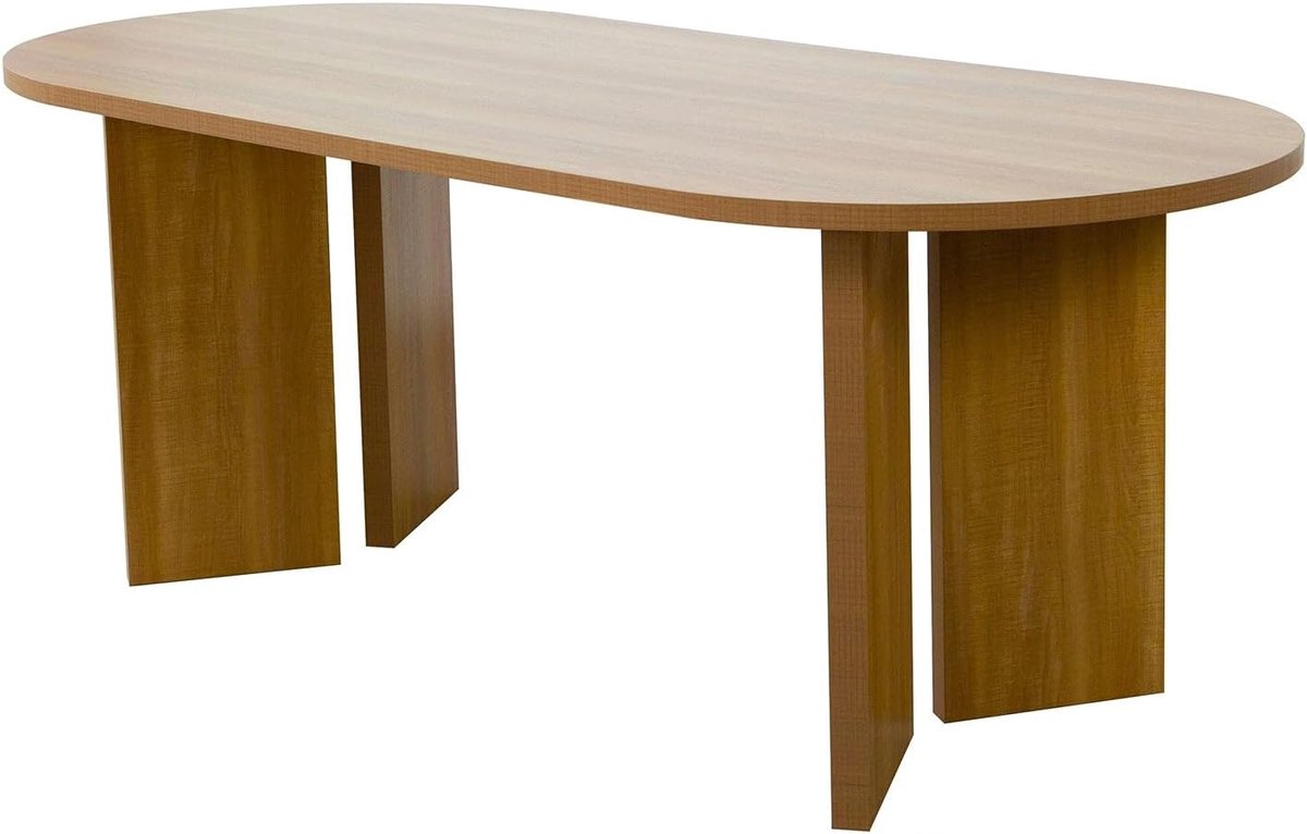 Eettafel Japandi ovaal 200cm lichtbruin melamine Hano Japanse eetkamertafel