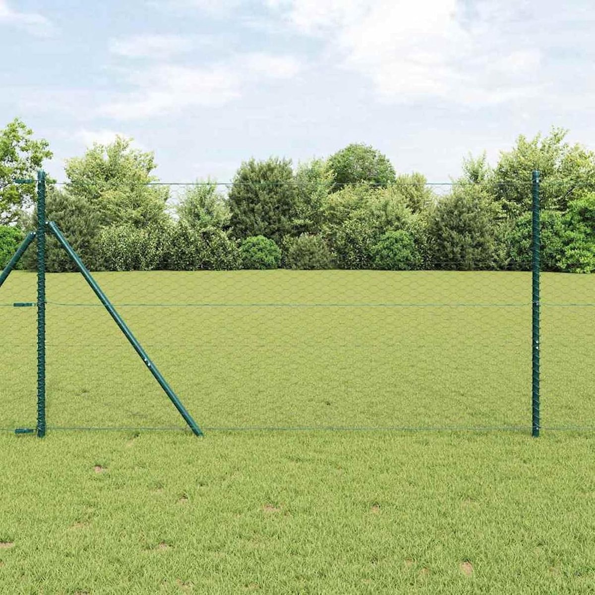 Zeshoekhek grijs 1,4x50 m staal, hekpalen 13 stuks groen Ø 32 mm 190 cm verzinkt staal, tuinhekken draadomheining voor hekken, groentebedden, kippenren weideperceel, 3352859