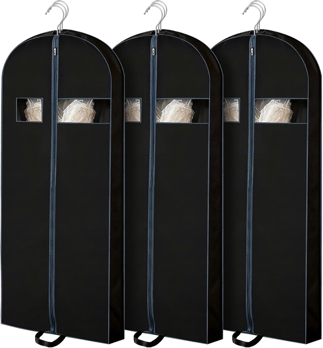 3-pack 152 cm kledingbeschermhoezen voor kledingorganisatie en reizen - lange kledingbeschermers voor jurken, pakken, jassen en badjassen