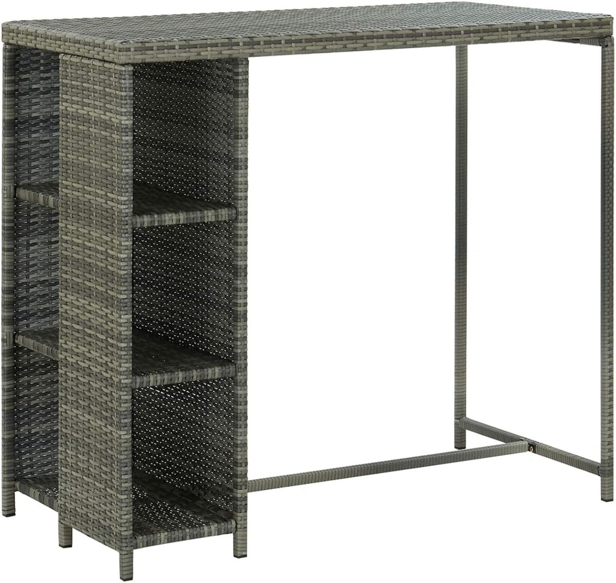 Bartafel voor buiten, met wijnrekken van polyrotan, 120 x 60 x 110 cm, bartafel met plank, hoge tafel van rotan, bartafel voor buiten, bartafel voor terras