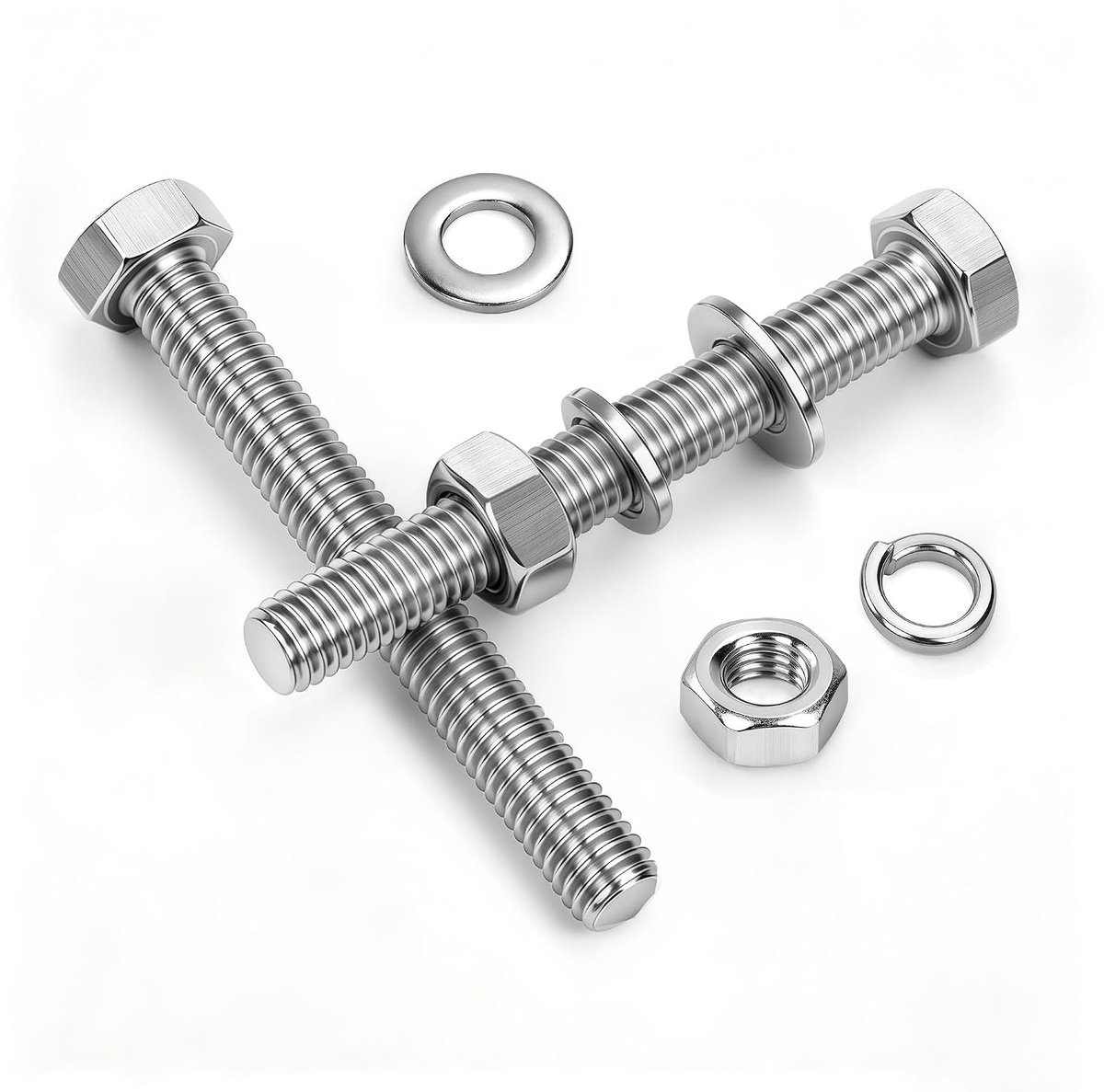 Zeskantschroeven en moeren set M4 x 30 mm DIN 933 schroeven roestvrij staal A2 V2A buiteskant 20 stuks met sluitringen veerringen voor meubels auto's machines
