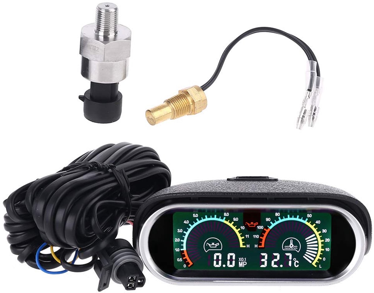 2 functies 12 V / 24 V universele vrachtwagen auto oliedrukmeter + watertemperatuurweergave set meter 10 mm M10 1/8 NPT sensor brandstofmeter