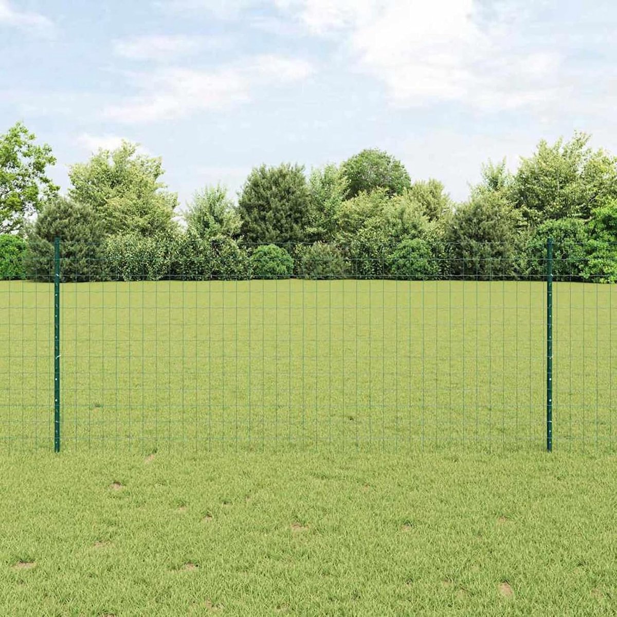 Tuinhekset, 2 stuks, groen, staal, 25 x 1 m, duurzaam, metalen palen voor draadhekken, tuinhek, kippenhok, wilgenhek, buitenbereik