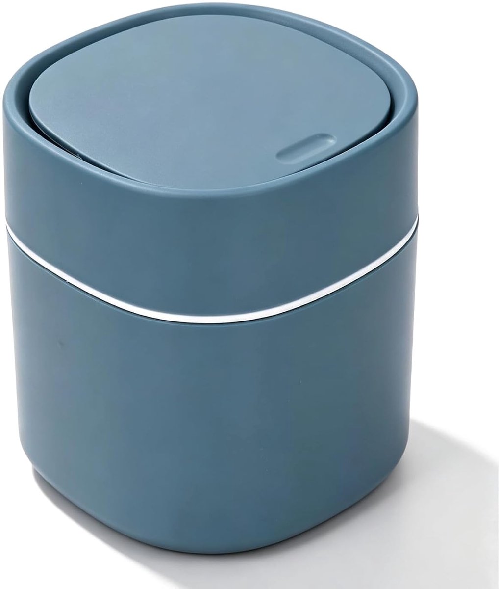 Mini prullenbak voor bureau, plastic opbergbakken met deksels verwijderbare draagbare prullenbak tafelblad vuilnisbak voor thuiskantoor(blauw)
