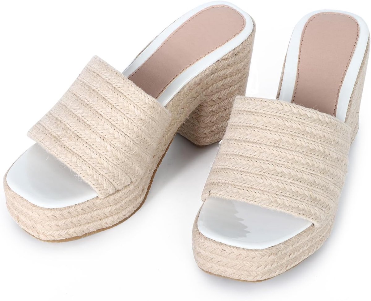 Espadrille-sandalen voor dames, met plateau en sleehak, Raffia-zomerschoenen voor strand, outdoor en feestelijke gelegenheden