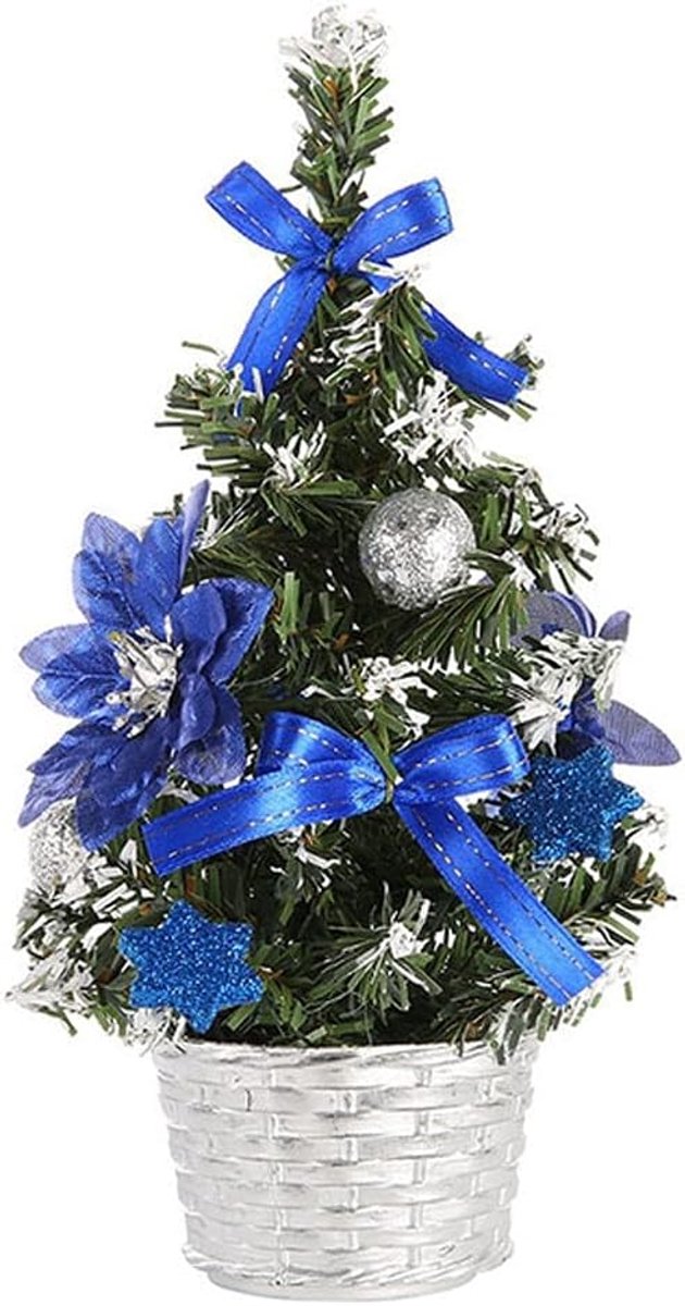 Kunstkerstboom 1 stks versierde kleine 20cm kerstboom ceder den op sisal zijde blauw-groen goud zilver en rode mini kerstboom ornamenten (Color : Blue)