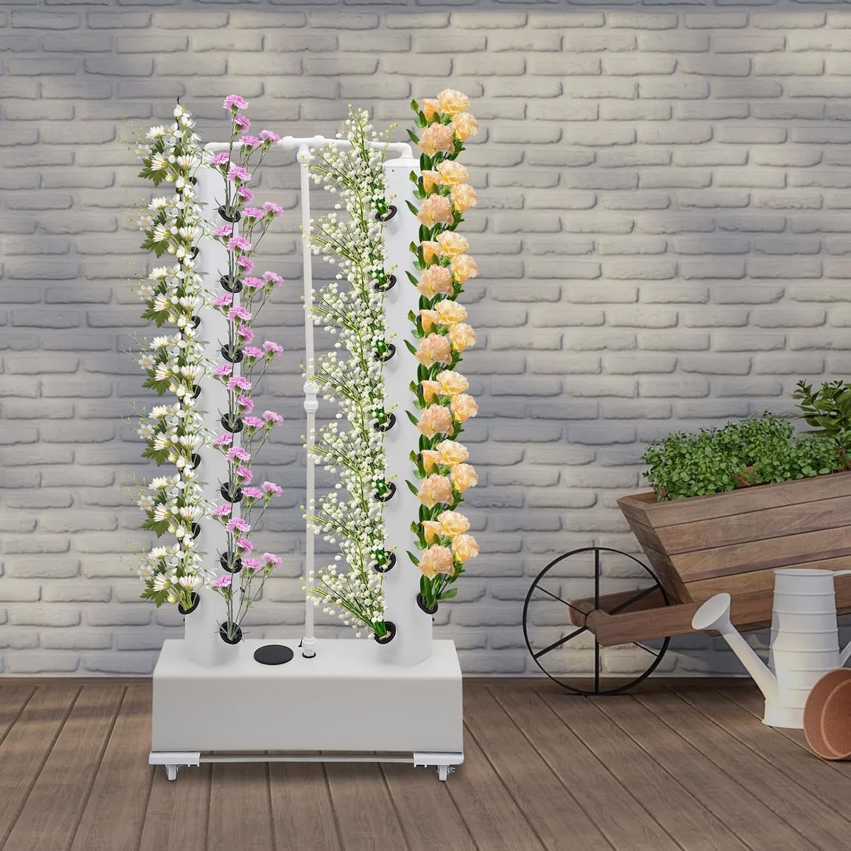 Aanbouwset, 56 gaten, verticale tuintoren met 4 wielen, waterpomp & timer, indoor outdoor hydrocultuur kweekkit, aardloos aanbouwsysteem voor kruiden en groenten, 80 x 20 x 165