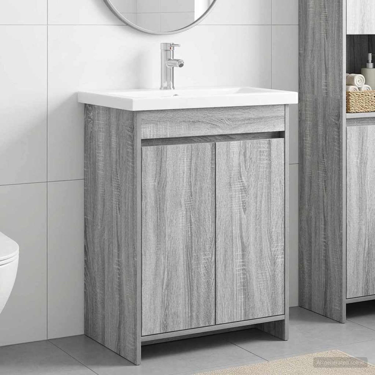 Badkamermeubelset grijs Sonoma 61x40x84,5 cm houtmateriaal met opbergruimte