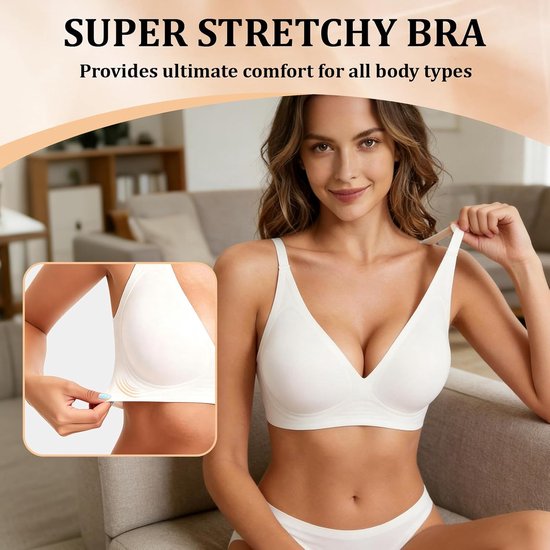 Bras voor vrouwen UK, Draadloze Jelly Bra Naadloze Diepe V Zachte Comfort Push Up BH, voor Grote Verzakkende Borsten Dames Dagelijks Dragen T-shirt — afbeelding 5