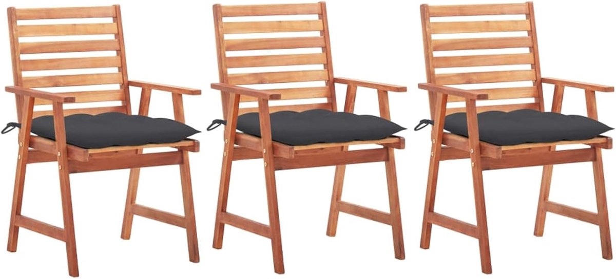 3 x massief acaciahout, tuinstoel met kussen, tuinstoel, tuinstoel, balkonstoel, terrasstoel