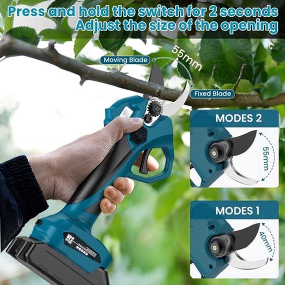 Elektrische Takkenschaar – Telescopische Snoeischaar – Accu Snoeigereedschap – Tuinschaar – 40 Mm Snijdiameter – 2 Oplaadbare Batterijen