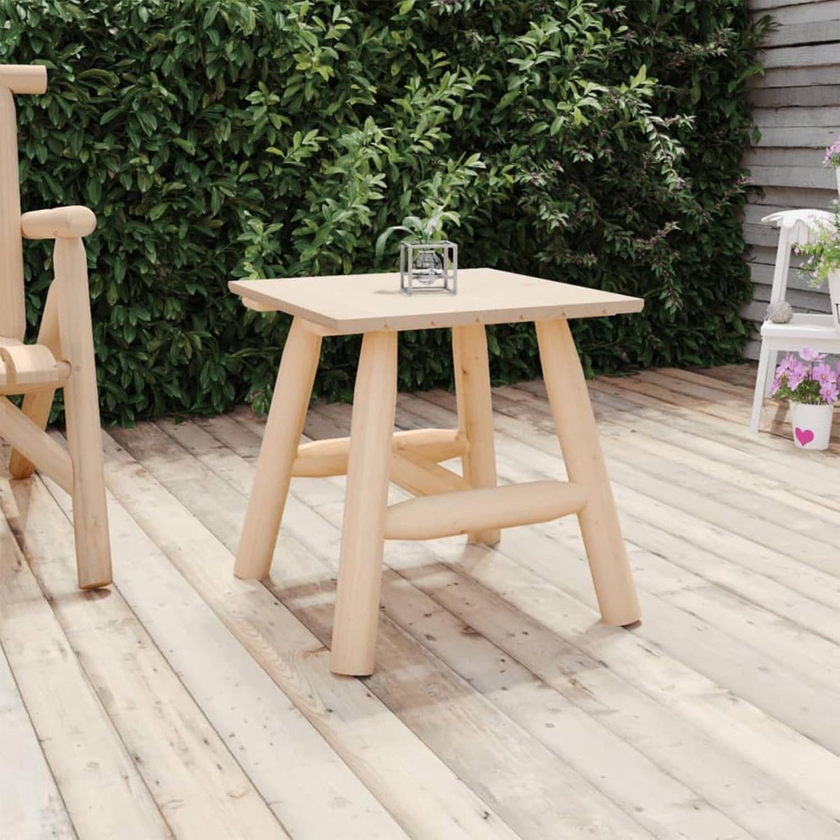 Bijzettafel van massief dennenhout, 49 x 49 x 50 cm, eetkamer, tuin, set voor tuin, terras, hout