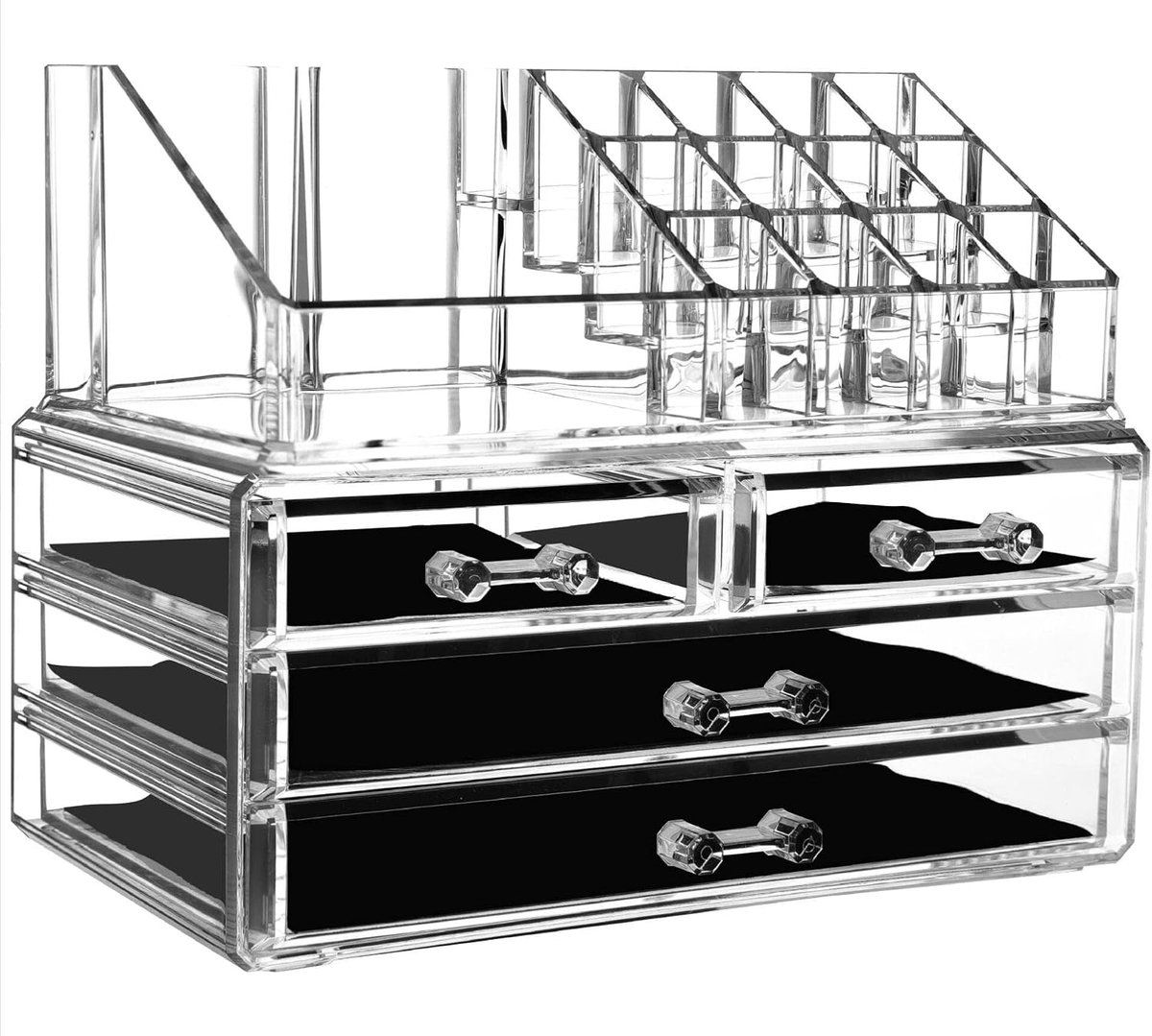 Organizer, cosmetica-organizer, sieradenopbergdoos, acryl, cosmetica, lippenstift, houder, box, 4 laden, transparant
