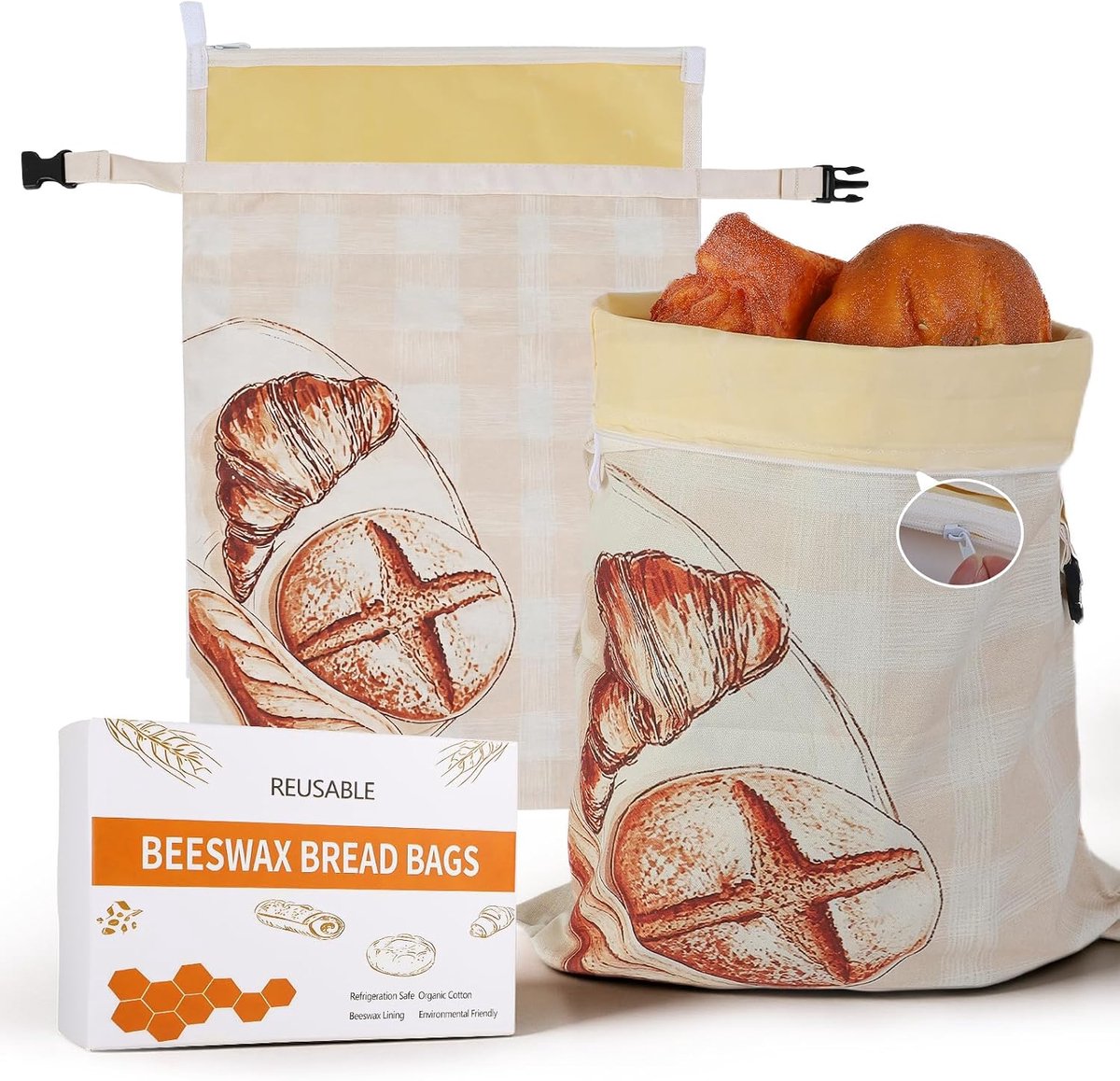Broodzakken Van Bijenwas, Set van 2, Herbruikbaar, 43×35 cm
