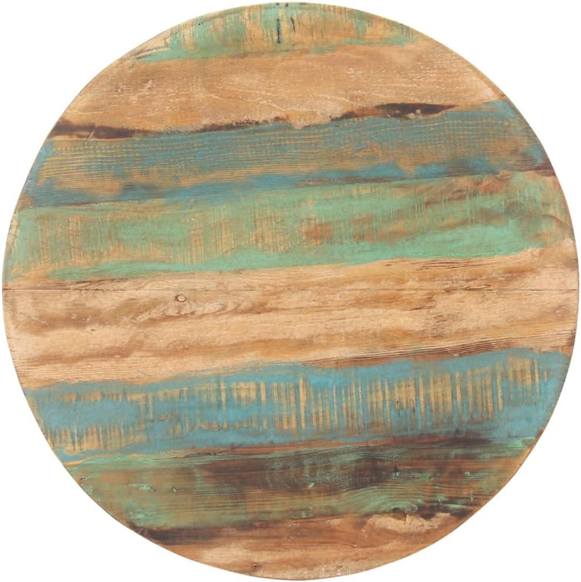 Industriële eettafel van massief oud hout, 80 cm, met zwarte gepoedercoate ijzeren poten voor stabiliteit, unieke nerf.