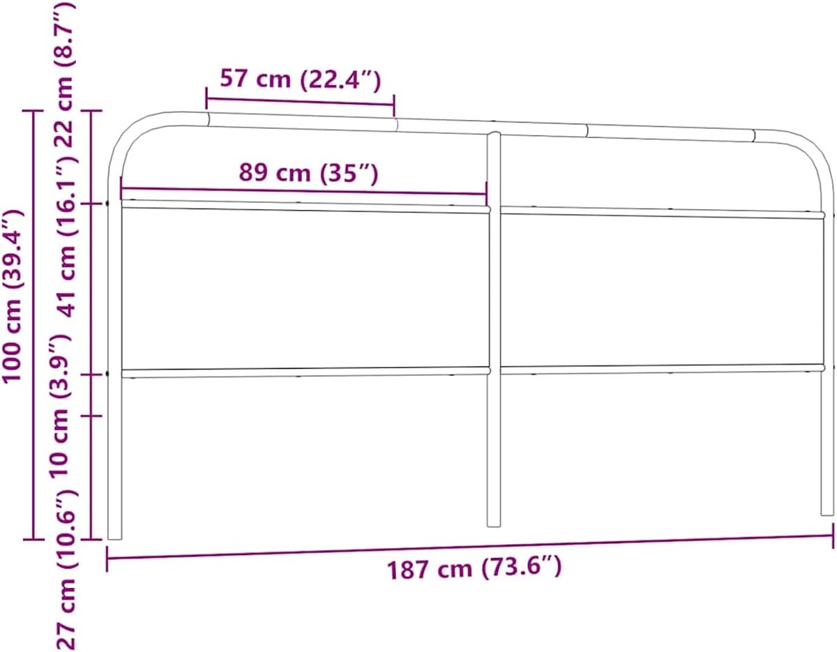 Hoofdeinde, bruin eiken-look, 180 cm, staal en houtmateriaal, voor bedden zonder hoofdeinde, ideaal voor slaapkamer en moderne woonkamers, eenvoudige montage, gemakkelijk te reinigen en