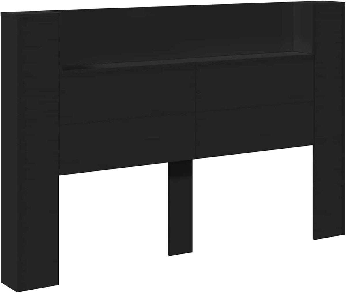 Hoofdeinde met plank, zwart, 160 x 16,5 x 103,5 cm, houtmateriaal, voor bedden zonder hoofdeinde, ideaal voor slaapkamer en moderne woonkamers, eenvoudige montage, gemakkelijk te reinigen en