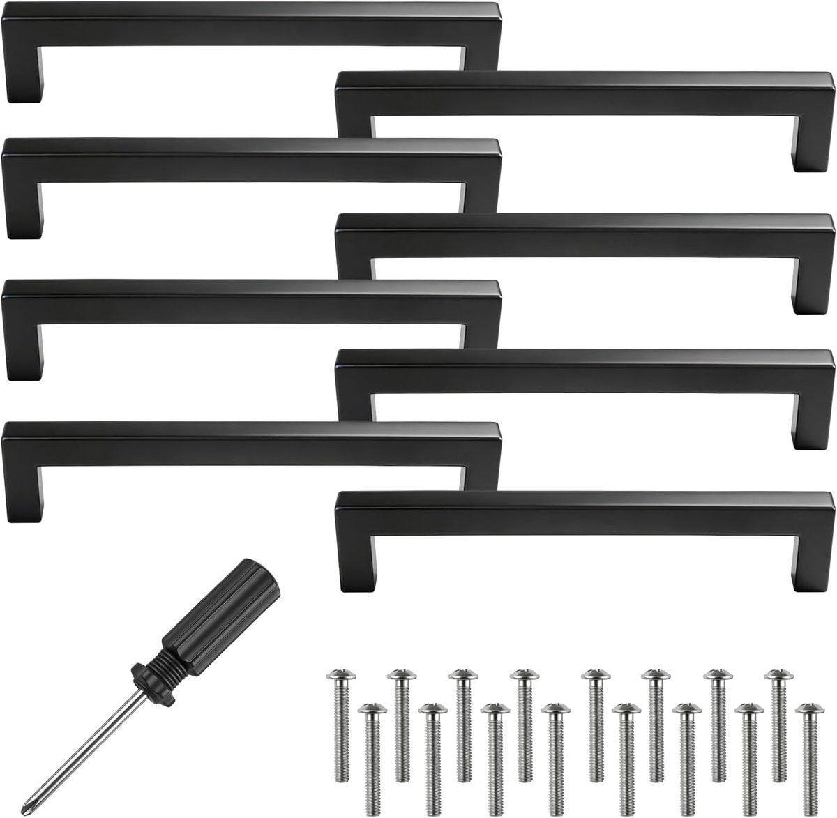 8 stuks kastgrepen, zwart roestvrij staal, deurknoppen, gatafstand 128 mm