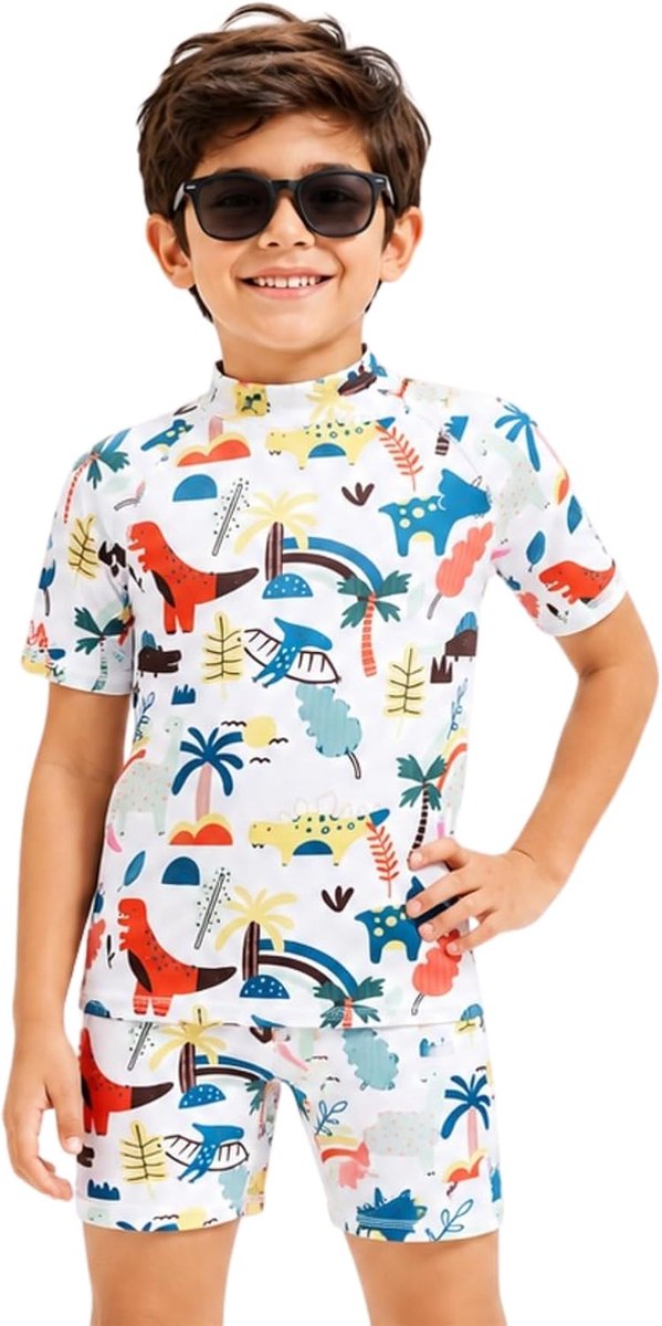 4 kinderbadpak voor jongens, tweedelige top en zwembroek, korte broek, sneldrogend zwemkleding, kinderen Rashguard strandbadpak, zwembadkleding, leeftijd 2-14 jaar