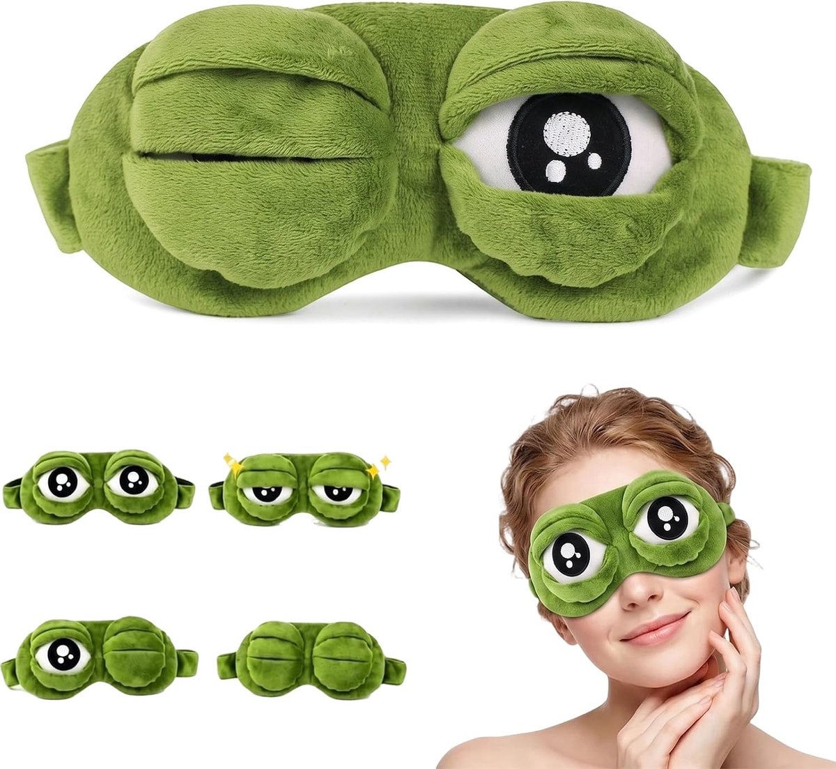Grappig, 3D-oogmasker met beweegbare ogen, zachte slaapbril voor dames, heren en kinderen, verstelbare oogmasker om te slapen, voor reizen, dutjes en grappige geschenken