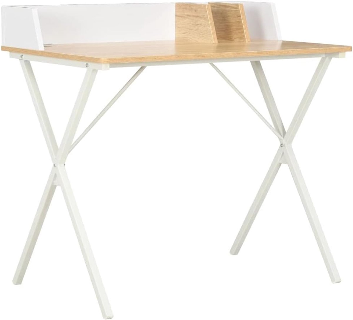 Bureau, computertafel, bureautafel, werktafel met U-vormige poten, wit en naturel, 80 x 50 x 84 cm