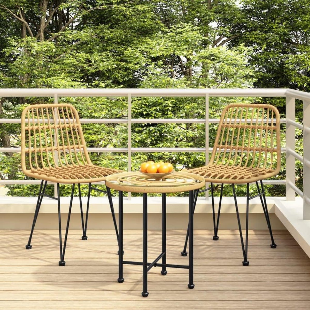 2 stuks, PE-rotan zitmeubel met stalen frame en voetkappen voor terras, balkon, tuin, uv-bestendig, comfortabele zitgelegenheid met rugleuning